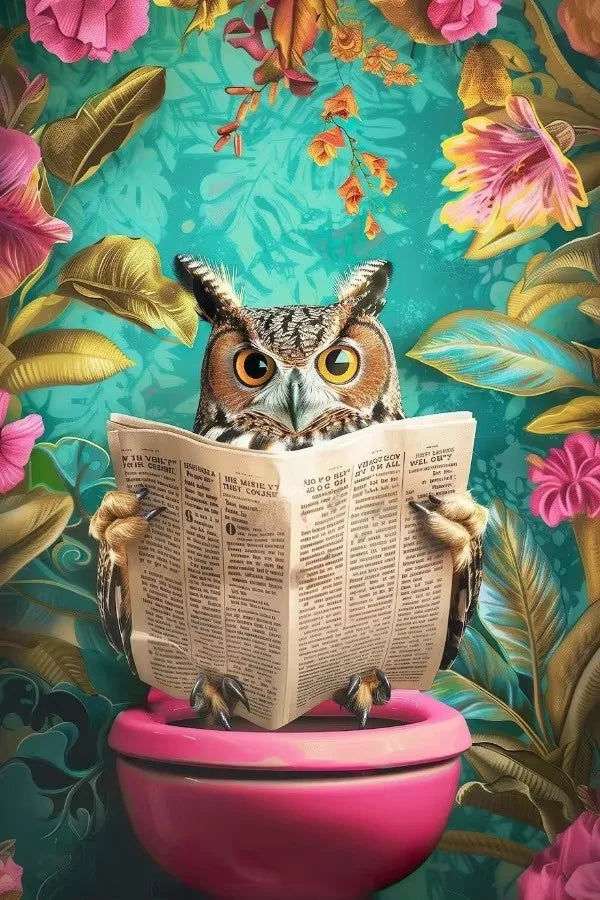 Funny Toilet Animals Black Cat Dog Flamingo Bear Tiger Reading Newspaper Poster Canvas Painting Wall Art Pictures Bathroom Decor