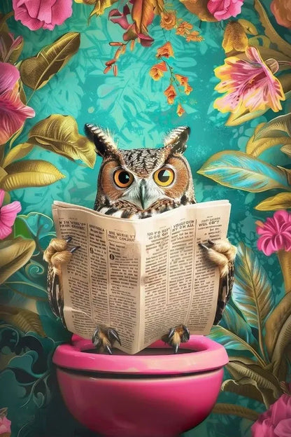 Funny Toilet Animals Black Cat Dog Flamingo Bear Tiger Reading Newspaper Poster Canvas Painting Wall Art Pictures Bathroom Decor