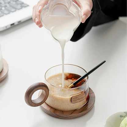 Simple coffee mug set Tea cups 250ml Office Glass Water Mug Casual Afternoon Tea Cup with tray Spoon Kung Fu Beverage Mug