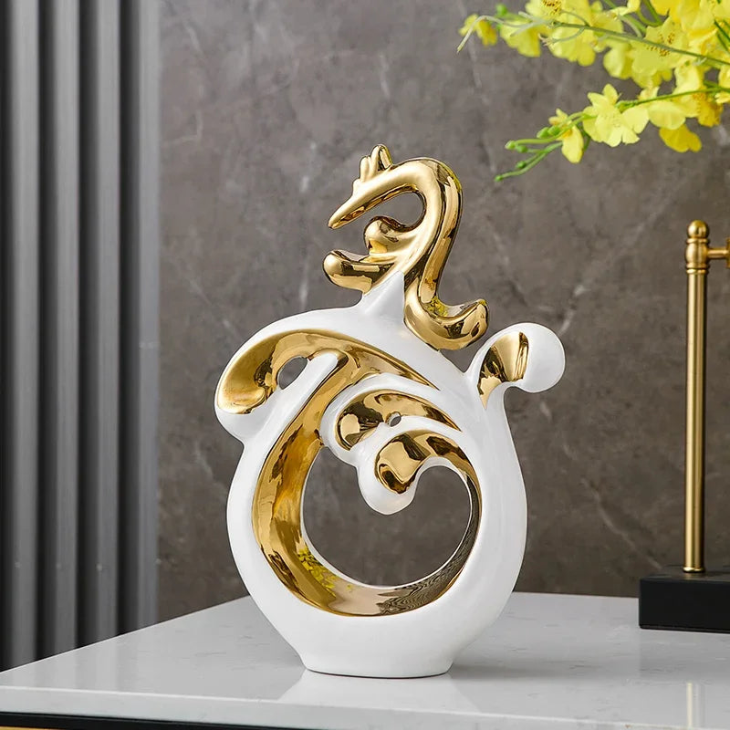 Luxury Ceramics Statue Figurine Home Decor Abstract Ornaments Decoration for Living Room Office Centerpiece Desk Souvenir Crafts