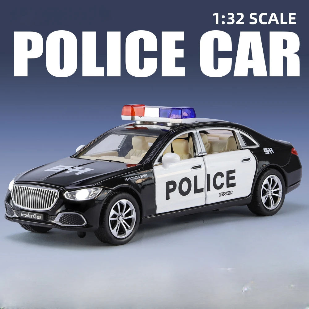 1/32 Scale Alloy Car Model Metal Diecasts S680 Police Car Model with Light Sound Pull Back Function Toy for Boy Collection Gifts
