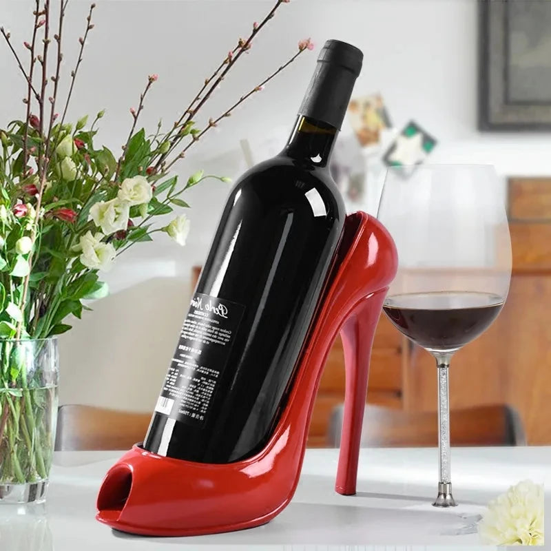 Wine Rack Sculpture Home Decor Wine Bottle Holder Resin Statues Decoration Living Room Bar Counter Pantry Table Red High Heel