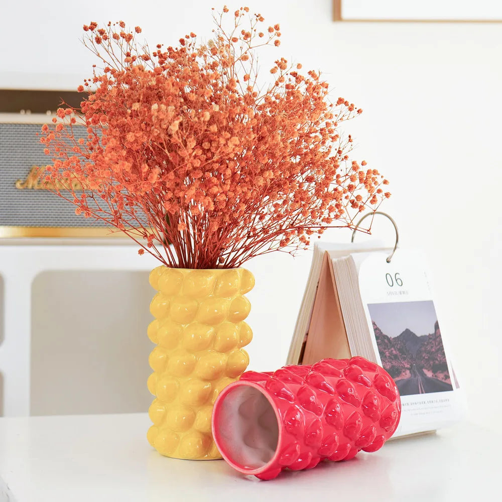 Lovely Ceramic Vase Creative Cartoon Fruit Lemon Strawberry Decorative Vases Flower Vase for Home Living Room Office Decor