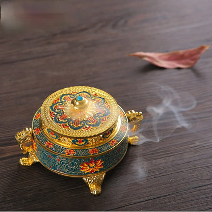 Colored Enamel Lotus Incense Burner 4-Foot Metal Painted Incense Base Tea Ceremony Accessories Sandalwood Coil Censer Home Decor