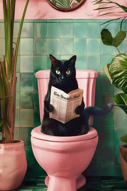 Funny Toilet Animals Black Cat Dog Flamingo Bear Tiger Reading Newspaper Poster Canvas Painting Wall Art Pictures Bathroom Decor