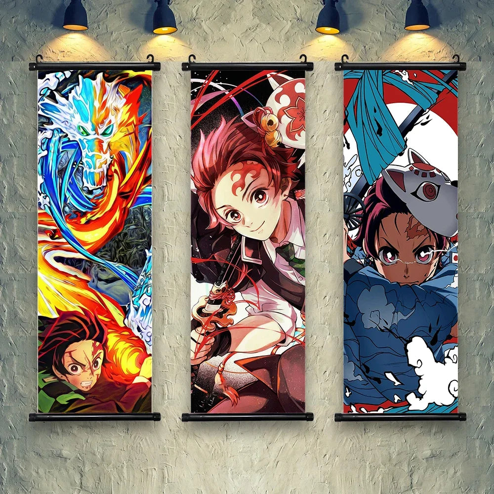 D-Demon Slayer Kamado Tanjirou Scroll Canvas Wall Hanging Painting Home Decor Anime Poster Wall Room Decoration Decro Wallpaper