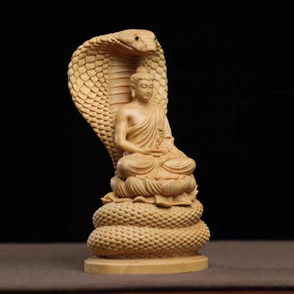 1PC Boxwood Carving Sakyamani Buddha Ornament Snake Protection Buddha Home Decoration Car Decoration Crafts
