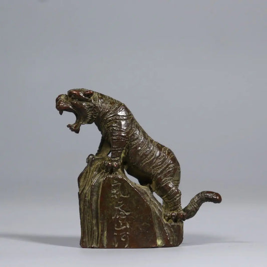 Antique Bronze Collection,  Tiger Ornaments, Small Tea Pet, Tiger Roaring on the Mountain and River, Study Desk Decoration