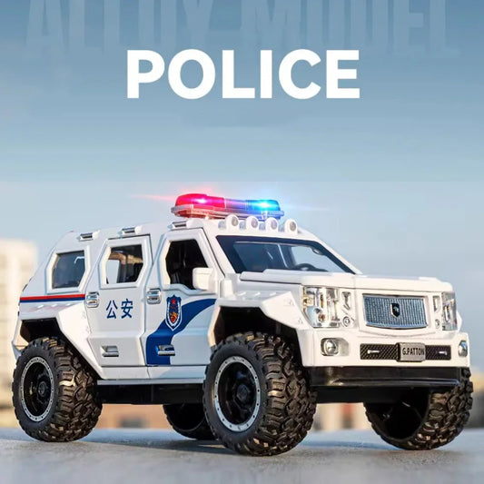 1:24 Scale Alloy QiaoZhiBaDun H2 Police Car Models Toys 6 Doors Opened Vehicles Wheel Pull Back Cars Adult Kids Birthday Gifts