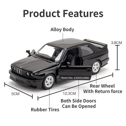 1:36 BMW M3 1987 Alloy Car Model Diecast Toy Rubber Tires Wheel Pull Back Vehicles 2 Doors Opened Cars for Boys Birthday Gifts