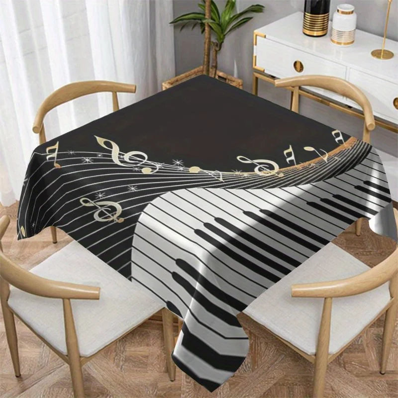 Piano Keyboard Theme Rectangle Tablecloths Holiday Birthday Party Decor Reusable Waterproof Table Cloths Dining Romm Table Decor