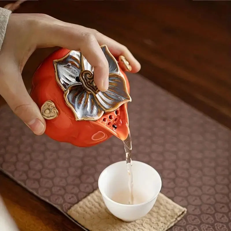 Théière faite à la main, ensemble de tasses à thé en céramique, petit et mignon service à thé kaki, adapté aux cadeaux de vacances, théière moderne Simple