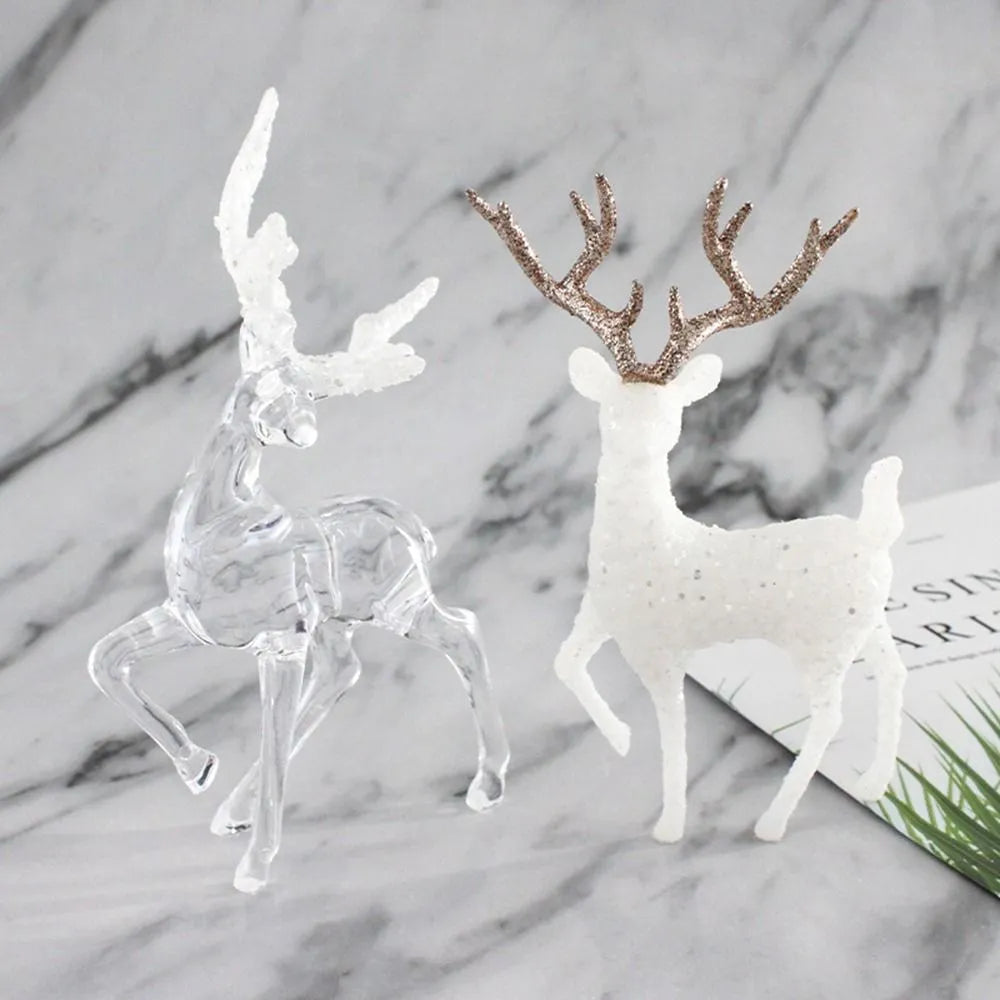 Shining Crystal Elk Figurines Christmas Reindeer Fairy Animal Mini Elk Sika Deer Home Shop Display Cabinet Ornaments Cake Decor