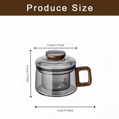 Wooden Handle Glass Teacup With Lid With Filter Cup Tea Water Separator Heatproof Kung Fu Tea Set Office Teacup