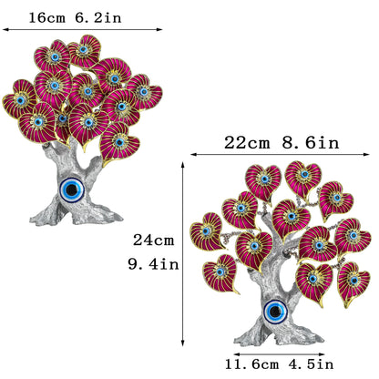 H&D 9.4in Decorative Evil Eye Tree Amulet for Good Luck Charm Protection Feng Shui Fortune showpiece,Heart Shaped Purple Flowers
