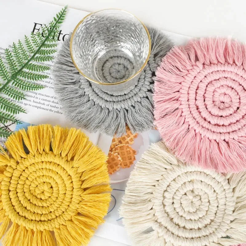 Bohemia Style Cotton Braid Coaster Handmade Macrame Cup Cushion Non-slip Cup Mat Placemats for Table Cup Mat
