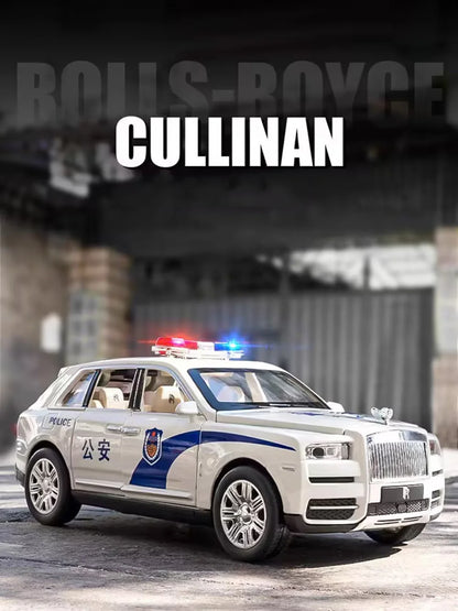 1:24 Scale Rolls-Royce Cullinan Police Cars Models Toys With Light Sound Wheel Pull Back Off-road Vehicles Boys Festival Gifts