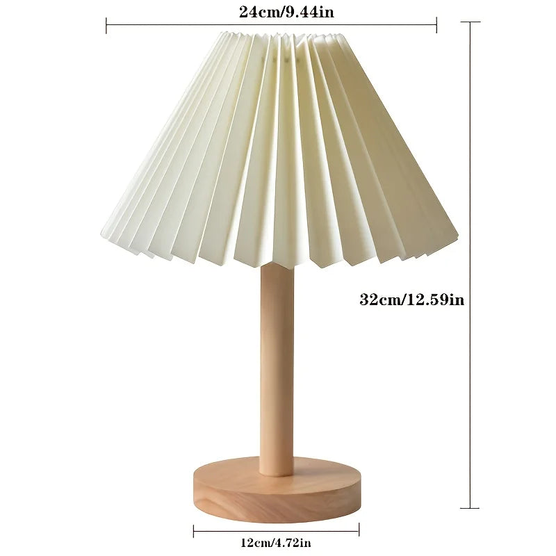 Pleated Bedroom Bedside Lamp Nordic Style Solid Wood Night Lamp Homestay Ambient Lamp Decorative Table Lamp USB Rechargeable