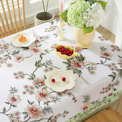 Spring Cherry Blossom Sage Waterproof Tablecloth Wedding Party Decor Washable Rectangle Table Cloth Outdoor Picnic Table Decor