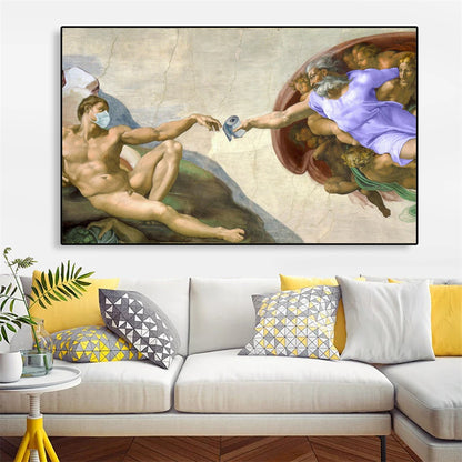 Hand of God and Adam Funny Toilet Paper Wash Room Bathroom Living Wall Art Home Decoration Retro Picture Canvas Painting Poster