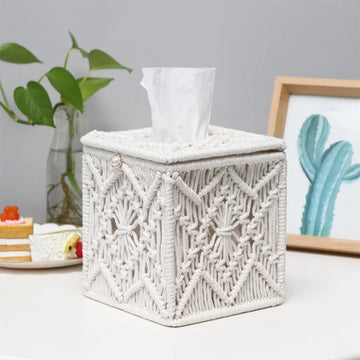Tissue Box Boho Decor Square Paper Tissue Holder with Bead Buckle Handmade Woven Tissues Organizer Fashion Tissue Cube New