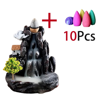 Backflow Incense Holder Waterfall Incense Burner Home Decor Aromatherapy Ornament Incense Cones with Backflow Incense Cones