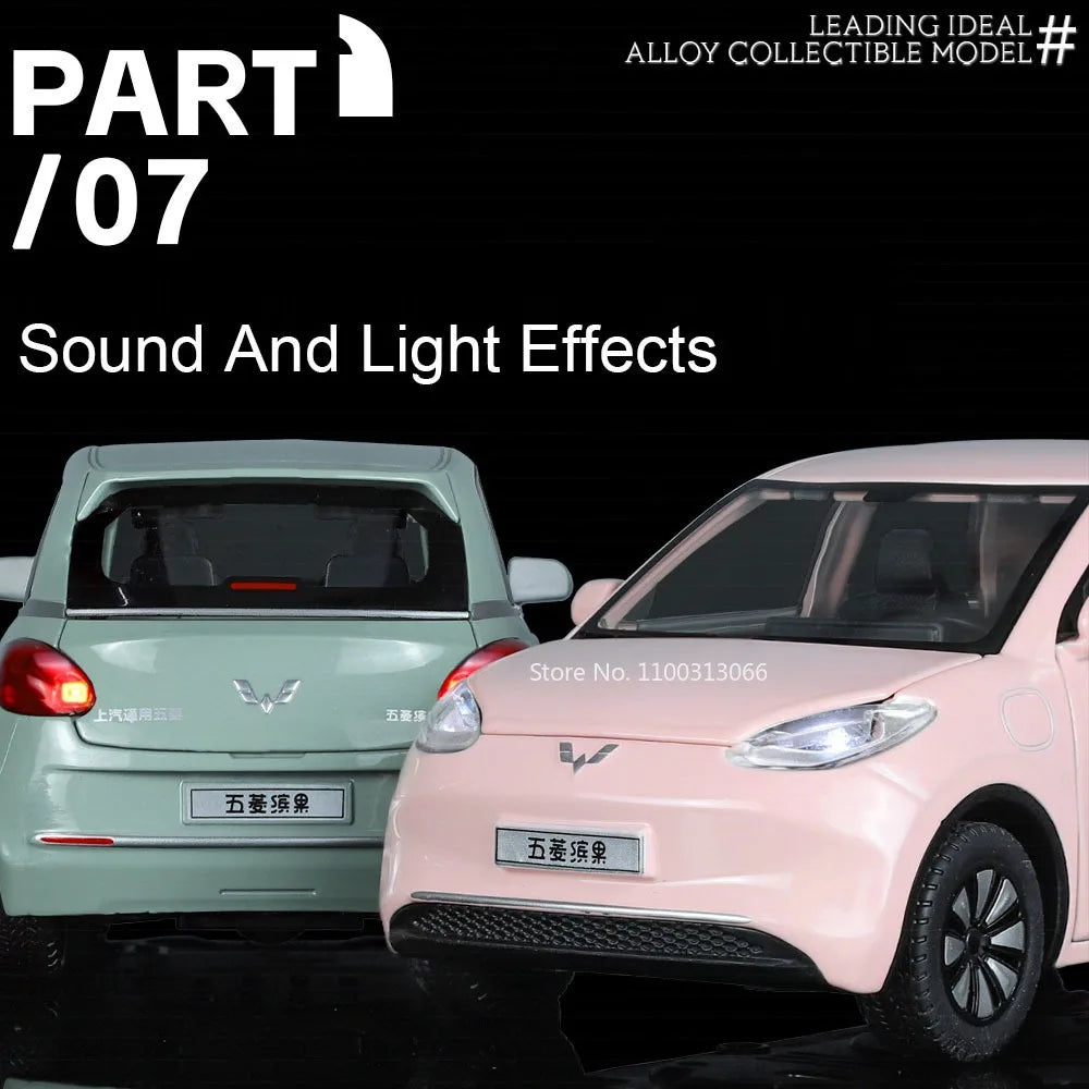 1:24 WULING Bingo MINI EV Model Alloy Diecast Cars Toy Wheel Pull Back Miniature Car with Light Sound Vehicle Toddler Kids Gifts