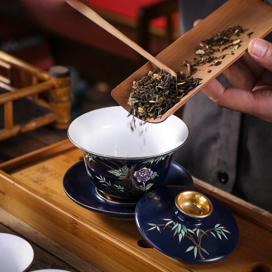 Ceramic Tea Cup with Gold Outline Chinese Kung Fu Master Cup Creative Gift Box Set of 6 Unique  Stylish Tea Drinking Accessories