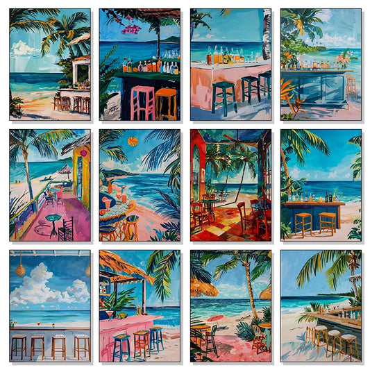 Caribbean Beach Bar Poster Tropical Seaside Cocktail Bar Print Canvas Painting Wall Art HD Picture for Room Home Decor Frameless