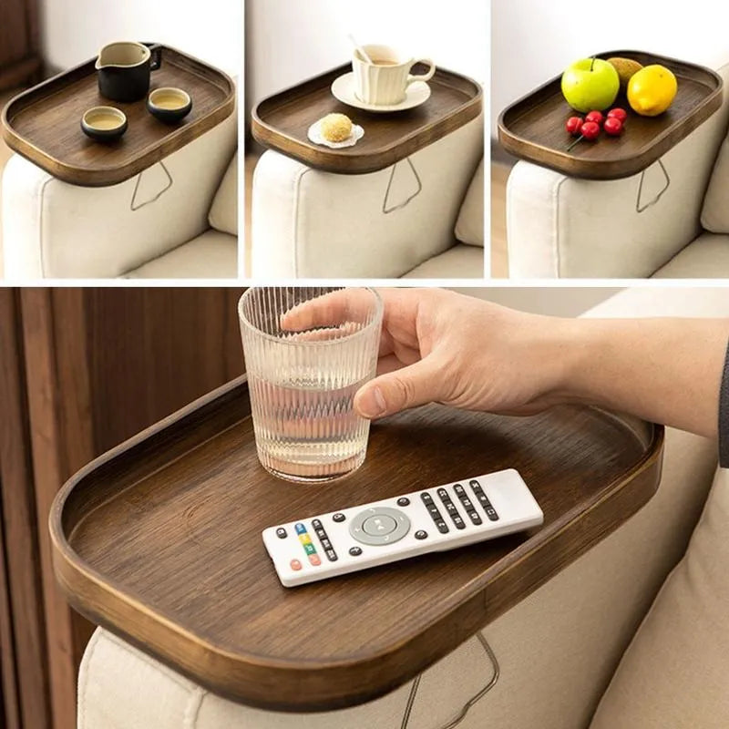 Sofa Arm Clip Table Handrail Pallet Table Suitable For Fast Food, Drink Sofa Side Table Natural Bamboo Sofa Armrest Clip Tray