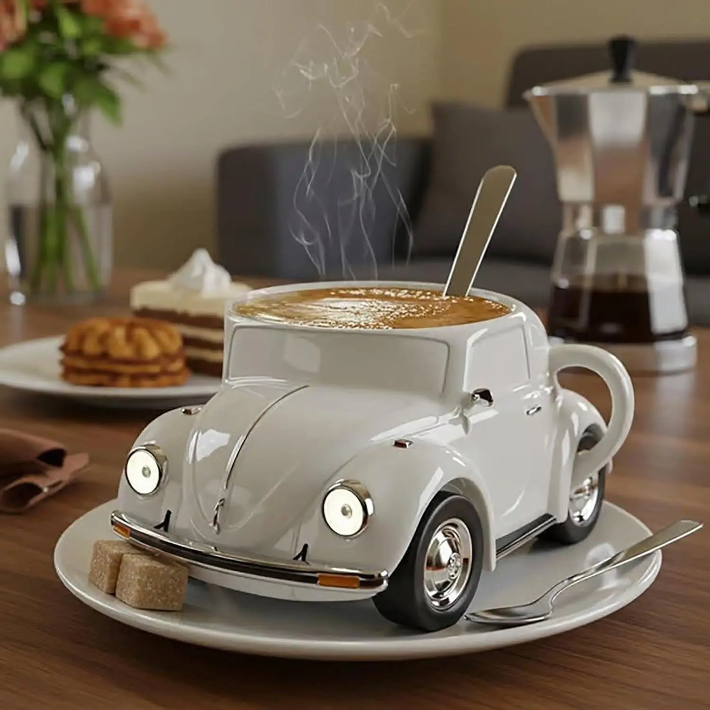 New Unique Mustang & Beetle Car-Shaped Coffee Mug - Stylish Vintage Cup Creative Automotive Design Drinkware Trendy Mug
