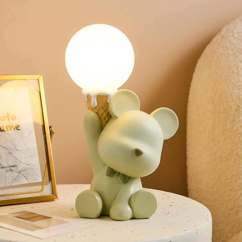 Novelty Bear Cute Home Decoration Bedside Table Led Lamp Office Desktop Accessories Lovely Bear Ornaments Resin Craft Kid Gifts