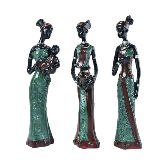 Statues et Figurines de décoration pour la maison, 3 pièces, Sculptures modernes en résine, figurines décoratives pour salon, décoration de cabine de télévision pour femmes africaines
