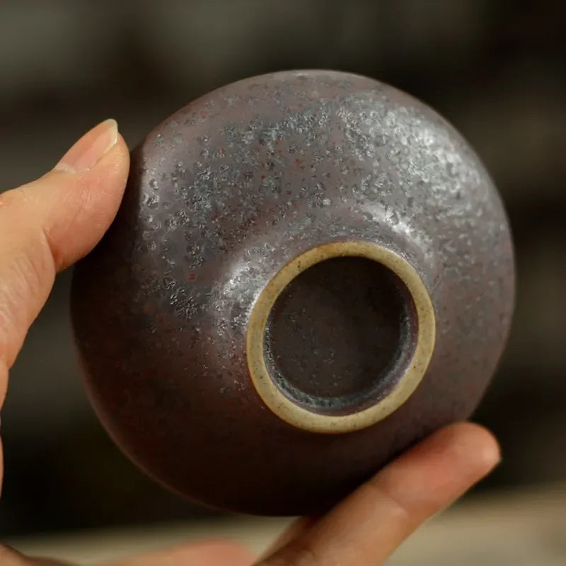 Hand-Thrown Gong Fu Teacup - Iron Rust Glaze Ceramic Bowl, Kiln-Transformed Master Cup, Lead-Free Chinese Tea Ceremony Teaware