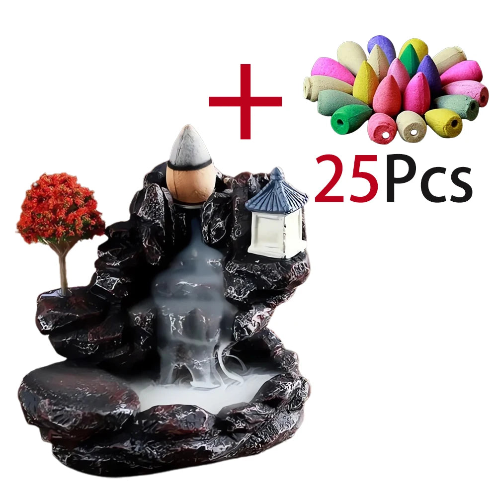 Backflow Incense Holder Waterfall Incense Burner Home Decor Aromatherapy Ornament Incense Cones with Backflow Incense Cones
