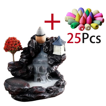 Backflow Incense Holder Waterfall Incense Burner Home Decor Aromatherapy Ornament Incense Cones with Backflow Incense Cones