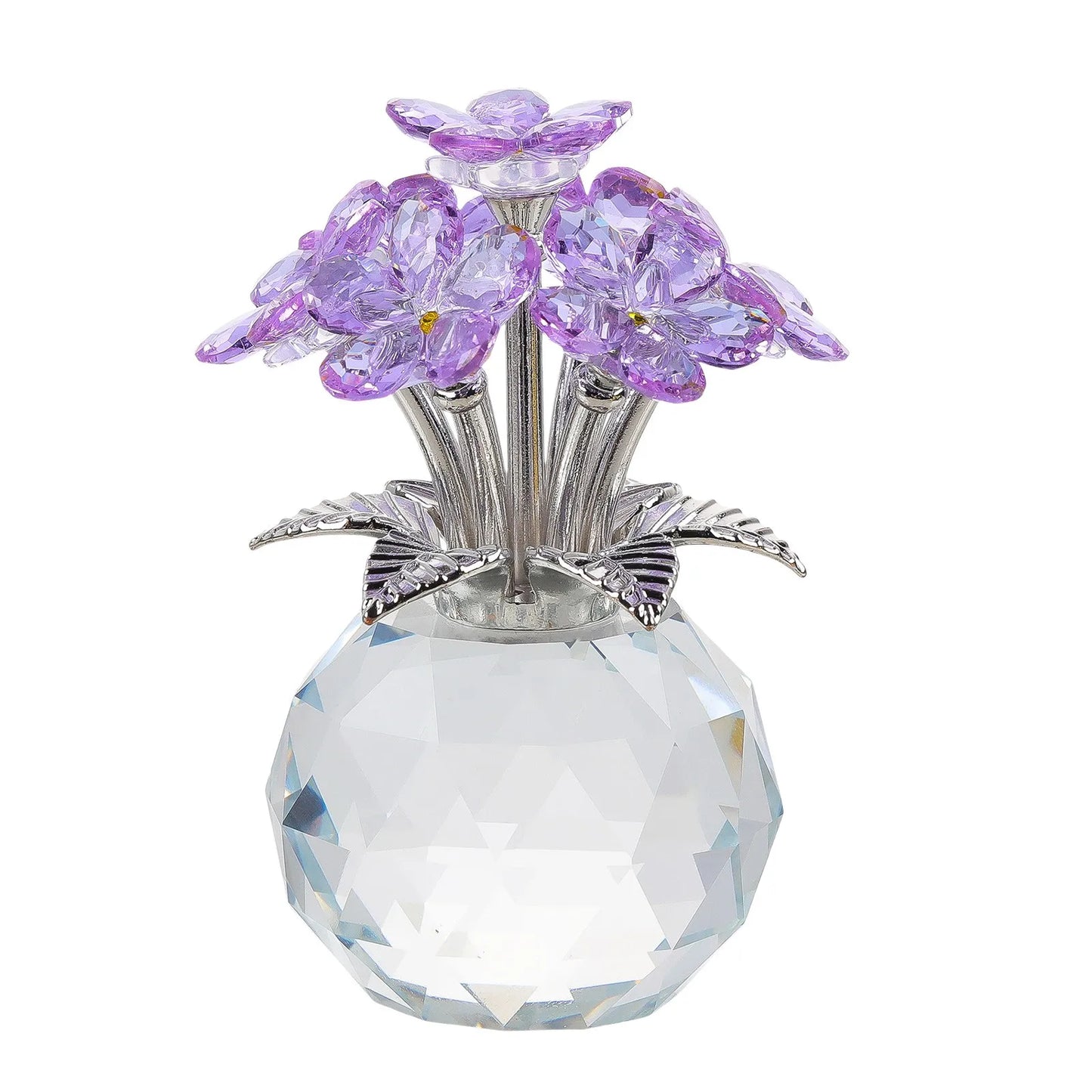 Crystal Bouquet with Round Vase Figurines Gifts for Women Glass Bouquet Ornament Romantic Gifts Table Centerpiece Home Decor
