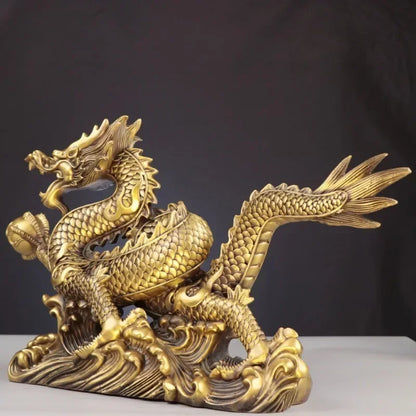 Feng Shui Pure Copper Dragon Ornaments Lucky Wealth Figurine Ornaments Gift for Home Office Home Crafts Decorations