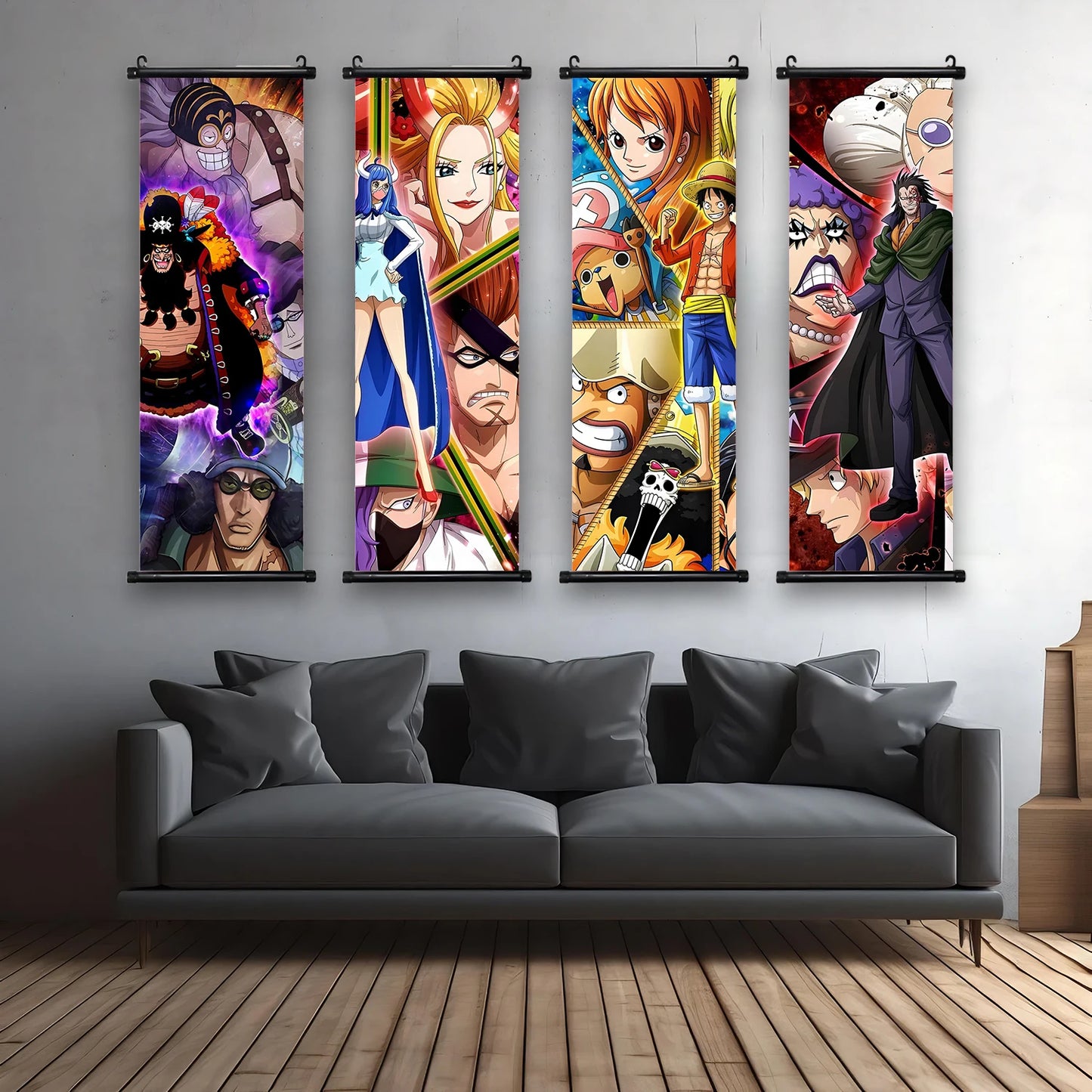 Luffy Hanging Scroll Poster ONE PIECE Anime Cartoon Wall Artwork Canvas Decor Home Decoration Zoro Wallpaper Doflamingo Art Gift