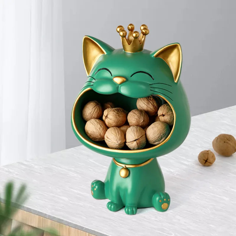 Cartoon Lucky Cat Statue Sculpture Fortune Cat Storage Tray Snack Jar Candy Chocolates Storage Basket TV Cabinet Home Decor