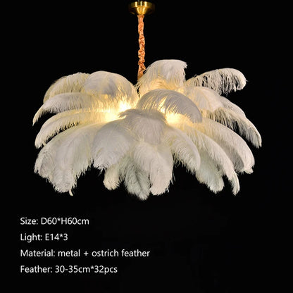 Nordic Ostrich Feather Led  Living Room Home Decor Chandelier Lamp Bedroom Indoor Lighting Hanging Light Fixture Pendant Lights