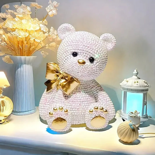 1 Piece Creative White Colorful Dot Bead Bear, Perfect Valentine's Day Gift, Resin Statue Decoration, Small Statue Decoration, Suitable for Bookshelf, Living Room or Office Decoration - Personalized Your Ideal Space, No Power