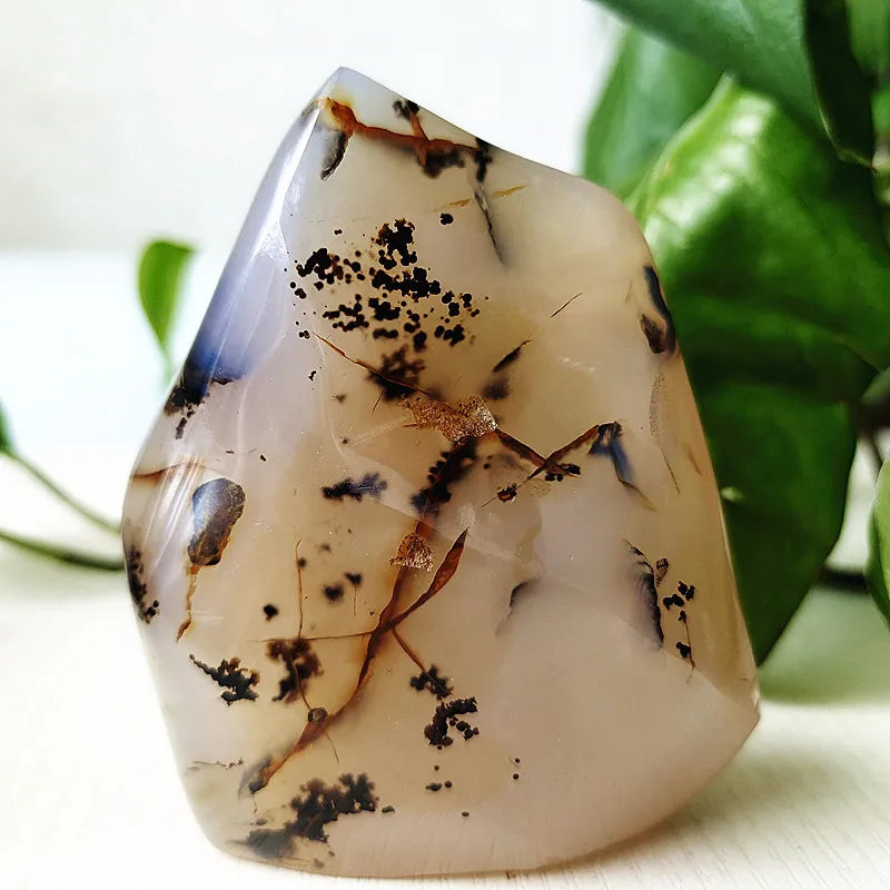 Natural Stone Moss Agate Ice Cream Flame Shaped Witchcraft Spiritual Meditation Energy Stone Home Feng Shui Crystal Ornaments