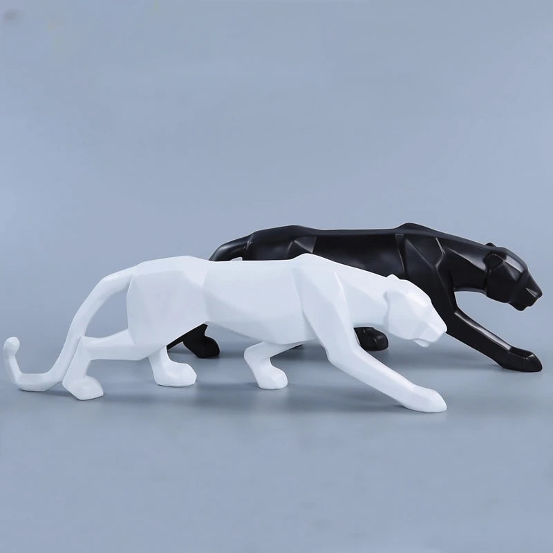 Panther Statue Animal Figurine Abstract Geometric Style Resin Leopard Sculpture Home Office Desktop Decoration Crafts