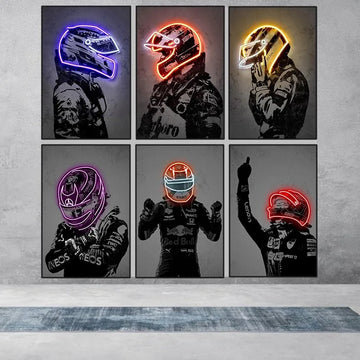 Racing Racer Poster Abstract Neon Helmet Print Canvas Painting Racing Car Wall Art Picture Home Decor Living Room Mural Unframed