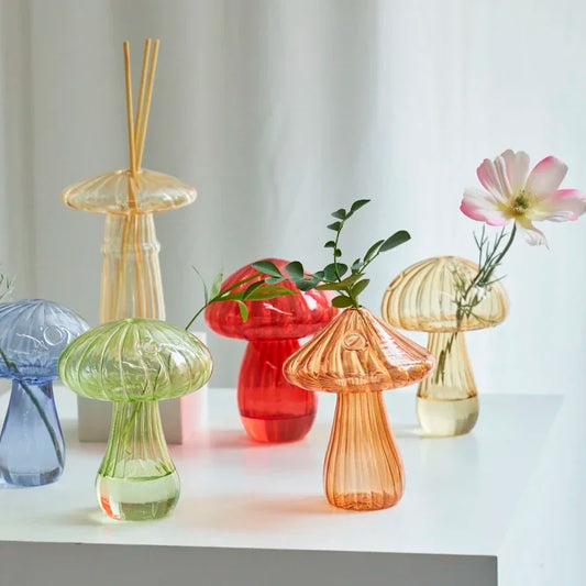 Mini Vase à bourgeons en verre, bouteille d'aromathérapie en forme de champignon, décoration de fleurs hydroponiques, décoration de maison, Vase nordique, petit Vase de bureau