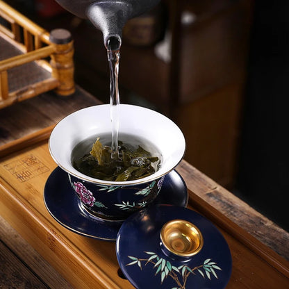 Ceramic Tea Cup with Gold Outline Chinese Kung Fu Master Cup Creative Gift Box Set of 6 Unique  Stylish Tea Drinking Accessories