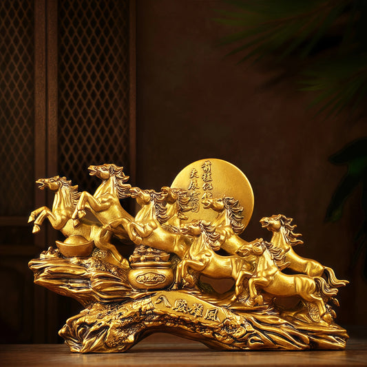 Eight Horses Resin Oranments Table Decor Fengshui Figurine Chinese Good Luck Wealth Decor Office and Home Decoration Accessories