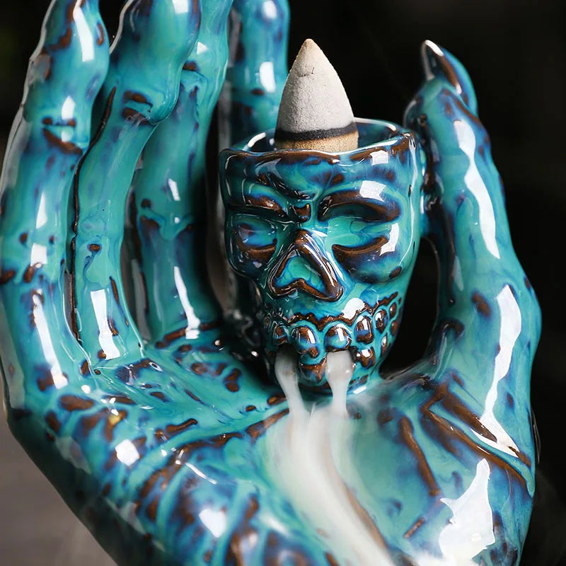 Céramique célèbre Halloween fantôme main reflux brûleur d'encens créatif Festival européen tête de crâne four de bouddha