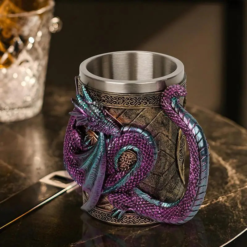 Medieval Double Dragon Goblet Creative 3D Beer Mug Resin  Stainless Steel Coffee Mug Wine Cup Retro Dragon Beer Mug Coffee Cup